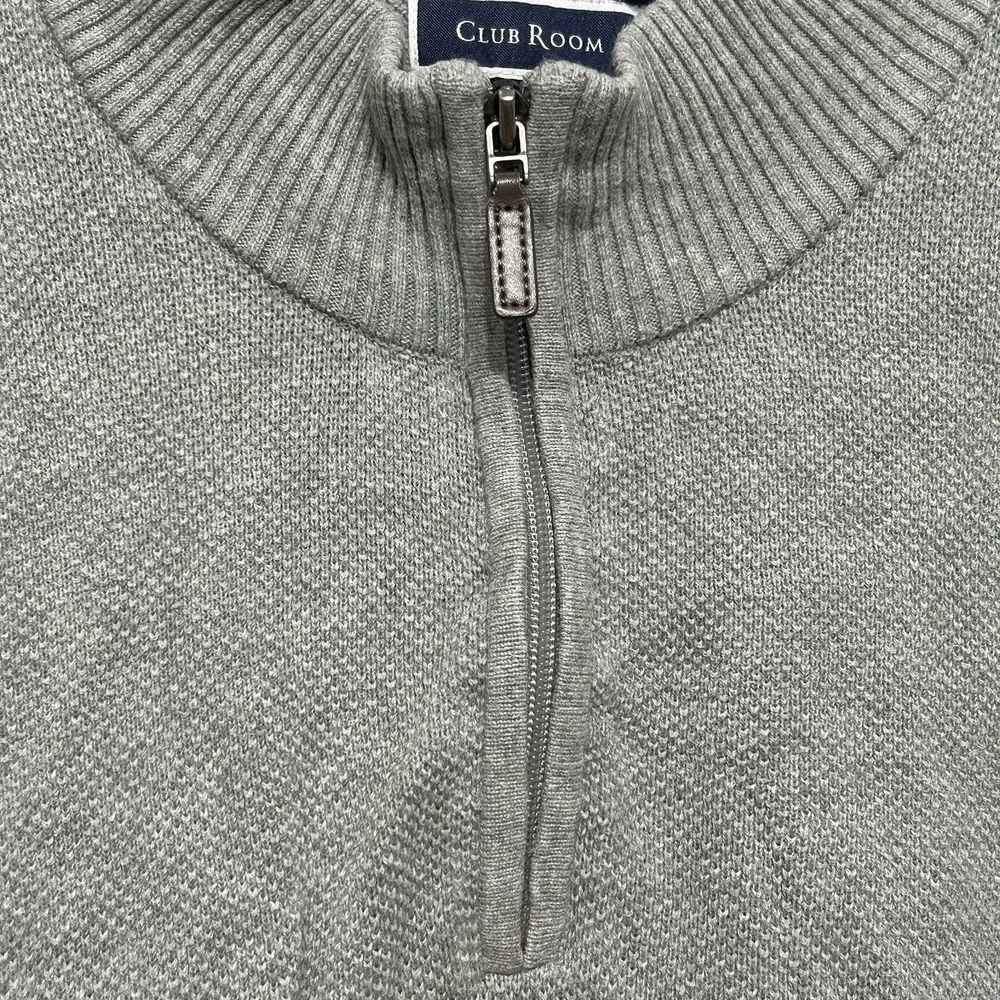 Club Room Gray Long Sleeve Quarter Zip‎ Pullover Cotton Sweater Men's Size XXL